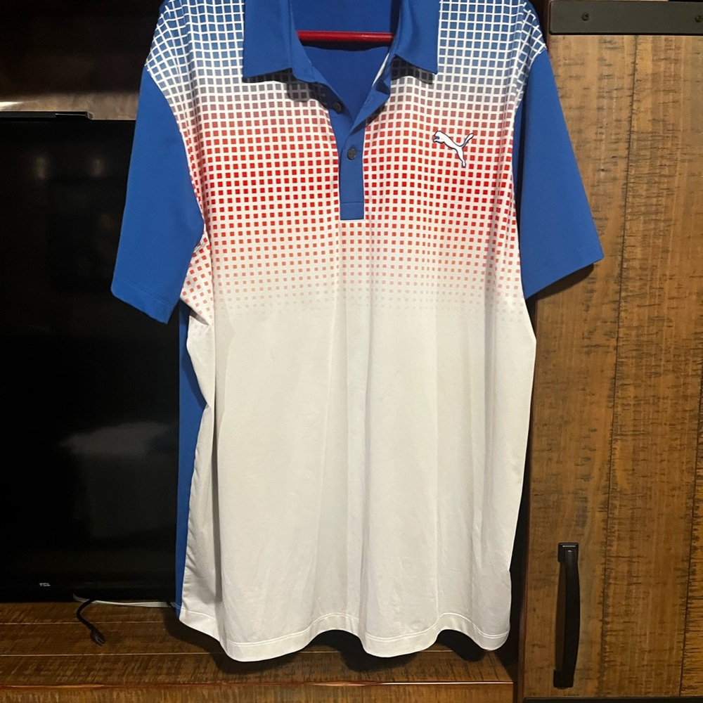 Puma Men’s Blue, Red & White Gradient Dot Polo